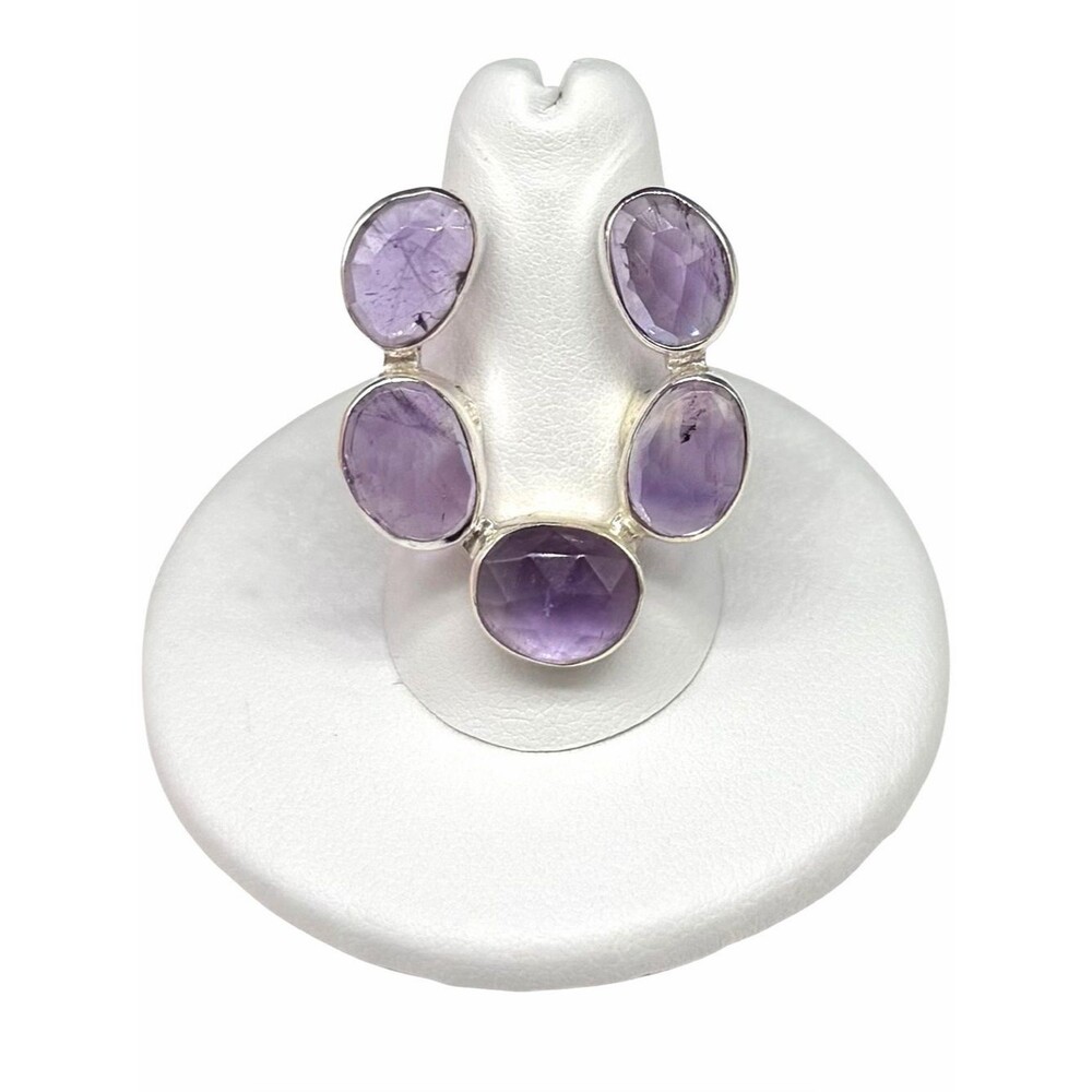 Amethyst Ring Horseshoe Solid 925 Sterling Silver Size 8